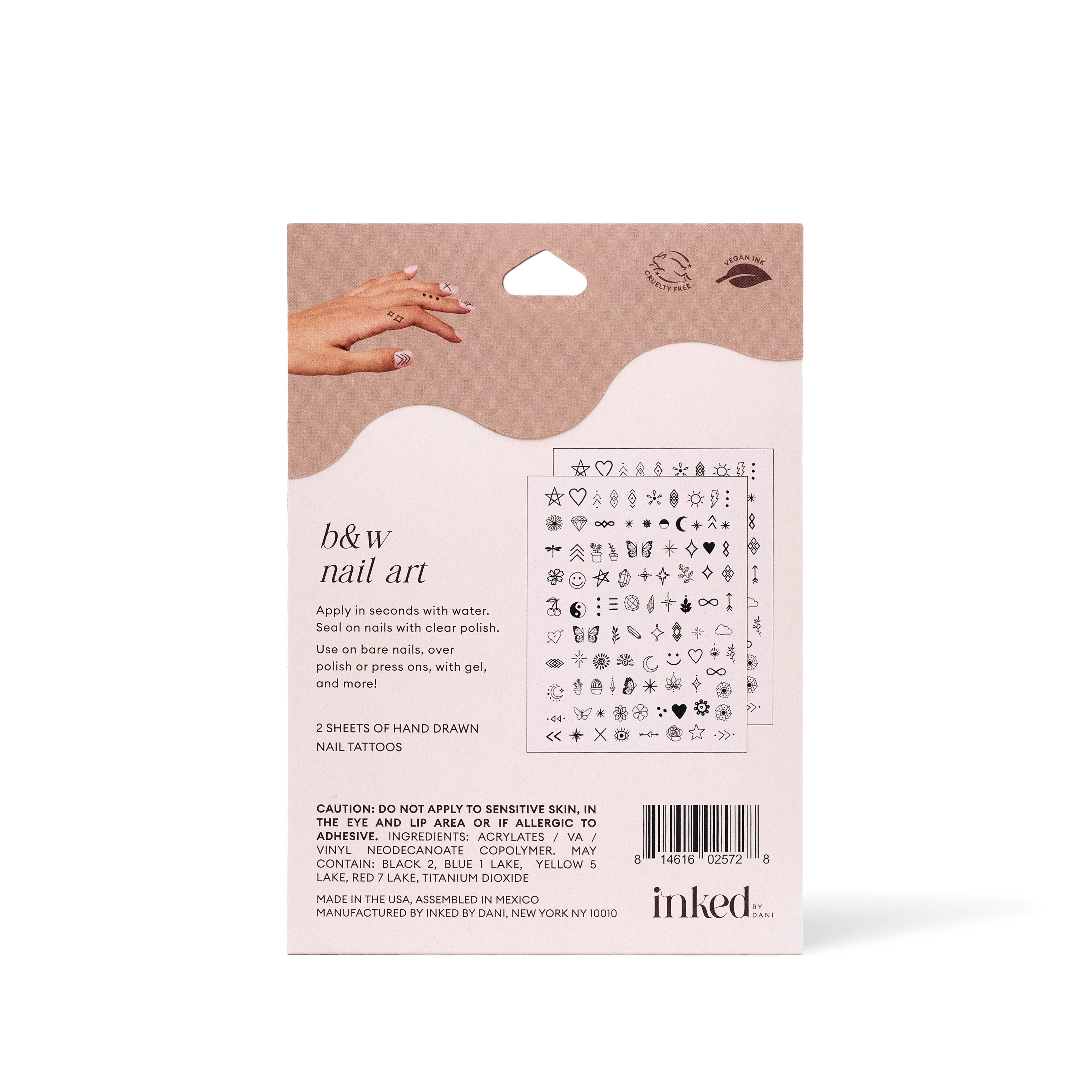 B&W Nail Art Temporary Tattoo Pack