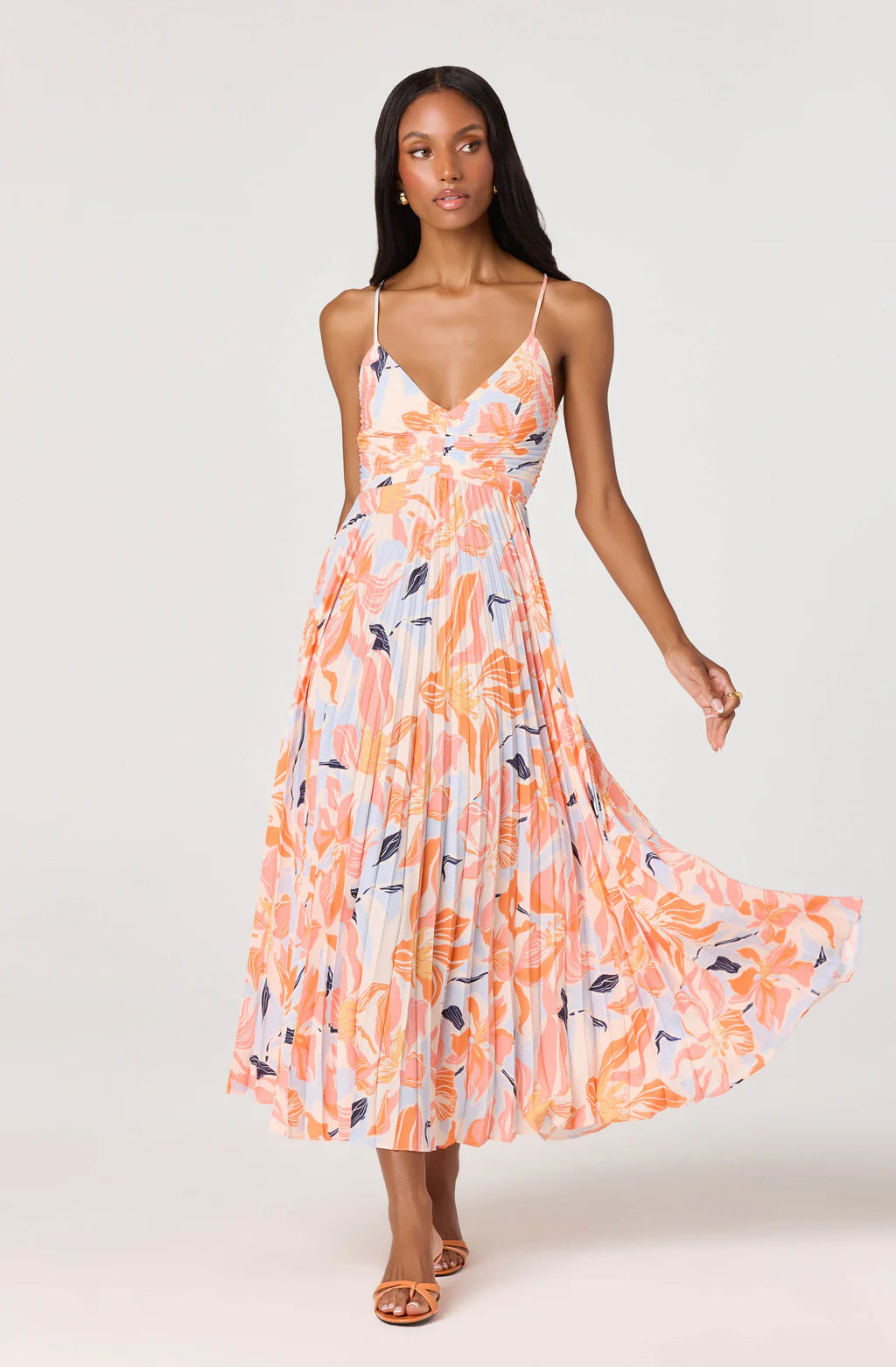 Blythe Midi Dress | Orange Blue Floral