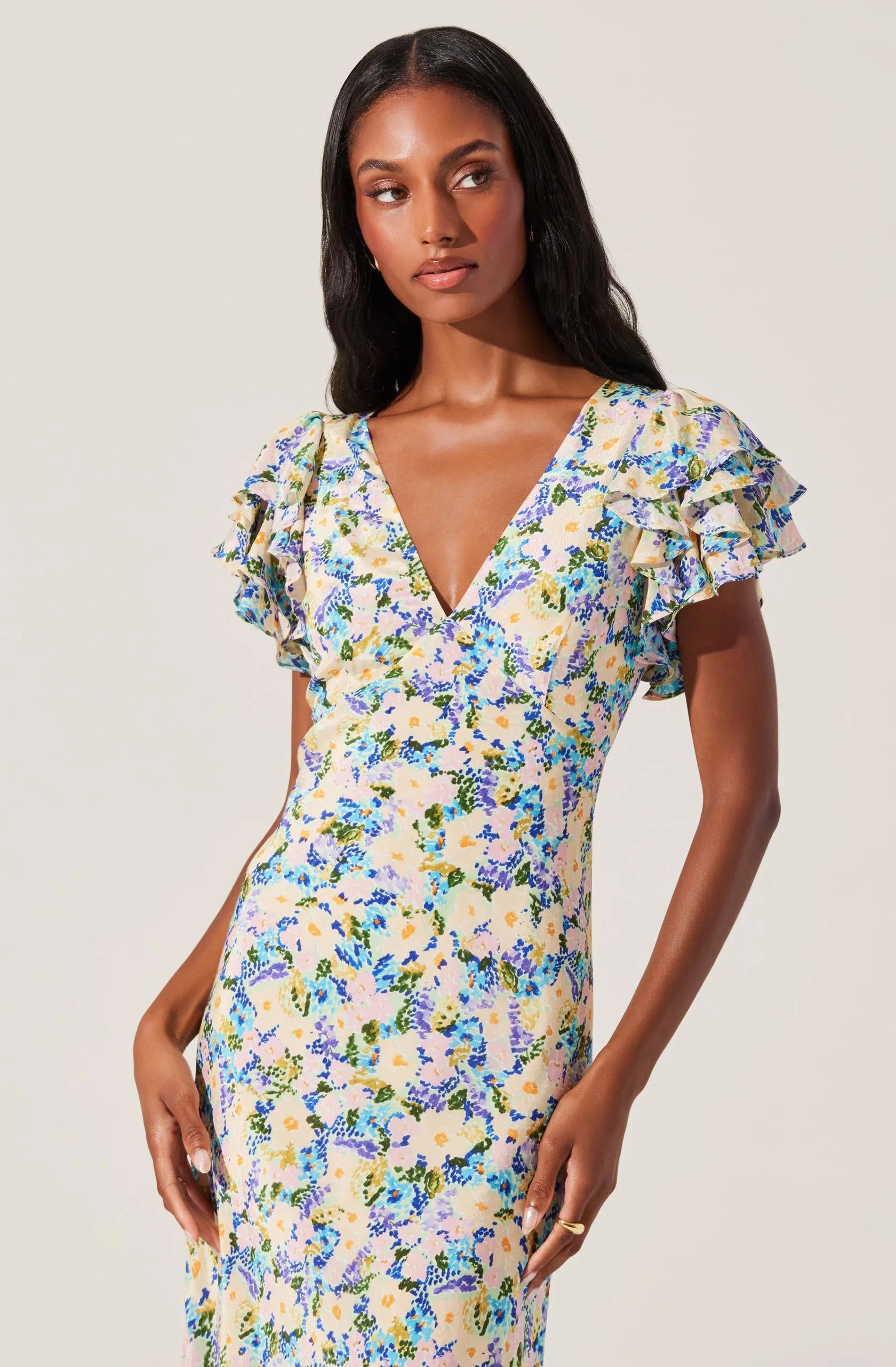 Celestine Floral Flutter Sleeve Midi Dress