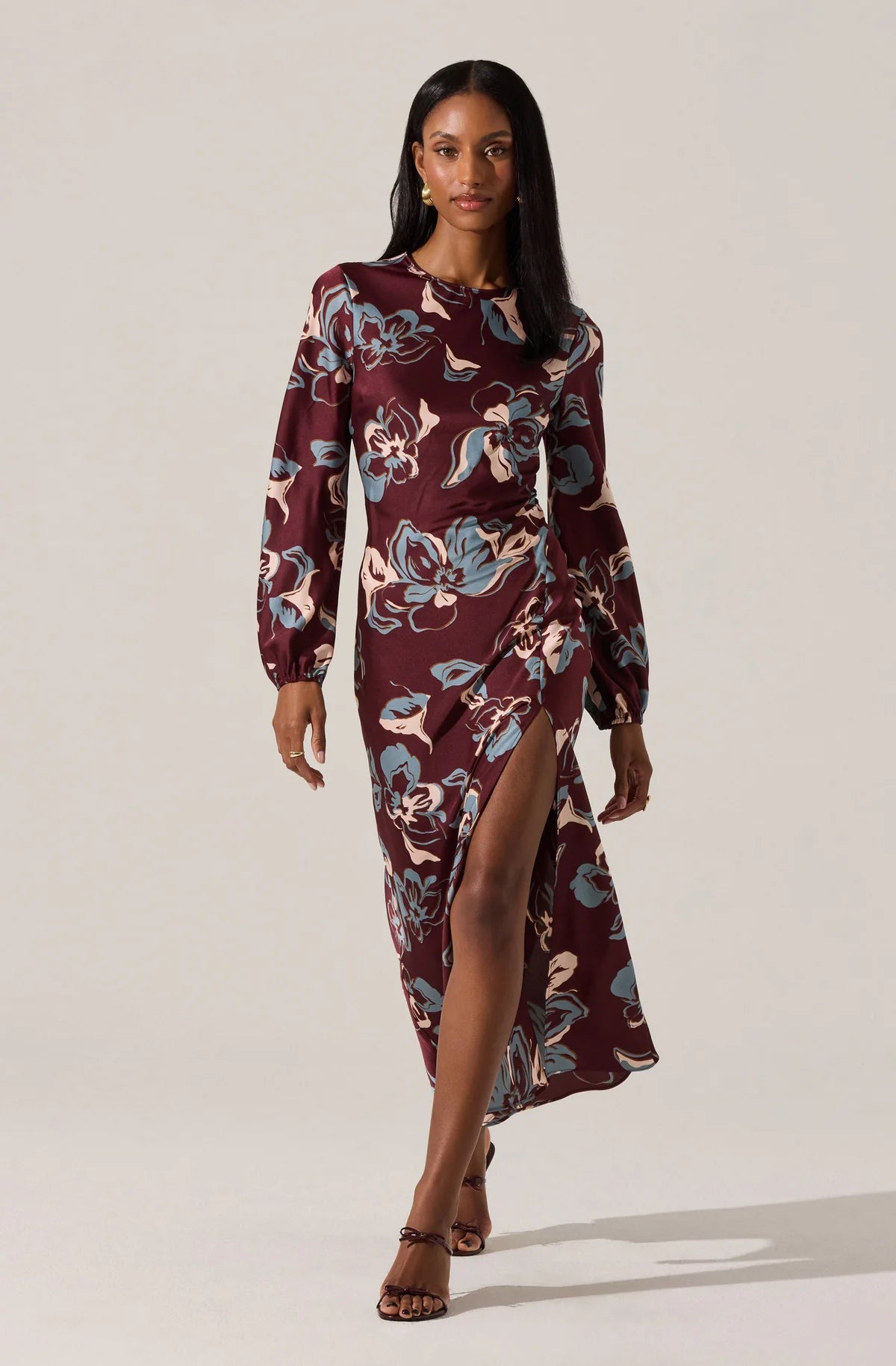 Elyse Satin Floral Midi Dress