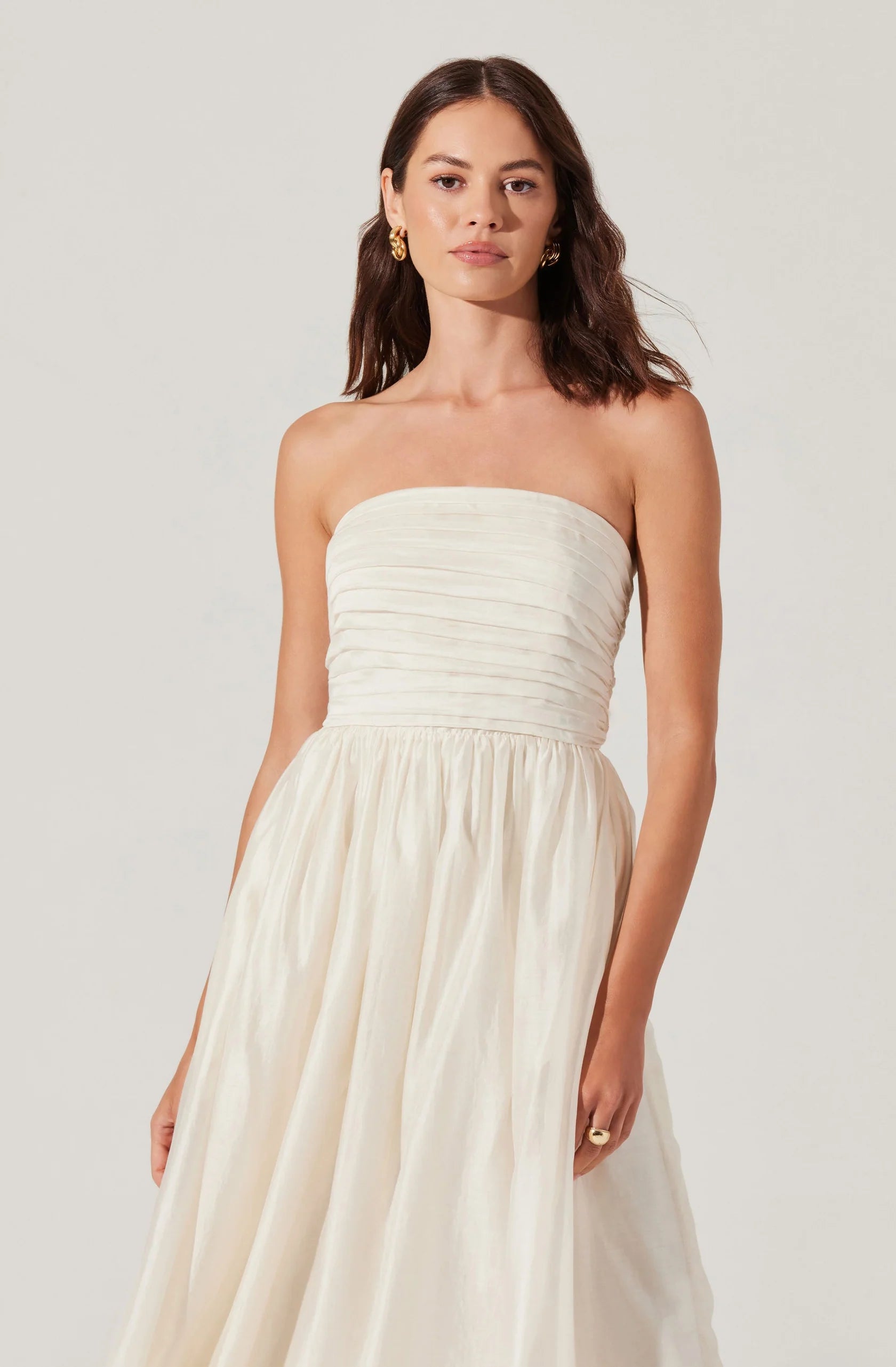 Aneesha Strapless Pleated Midi Dress