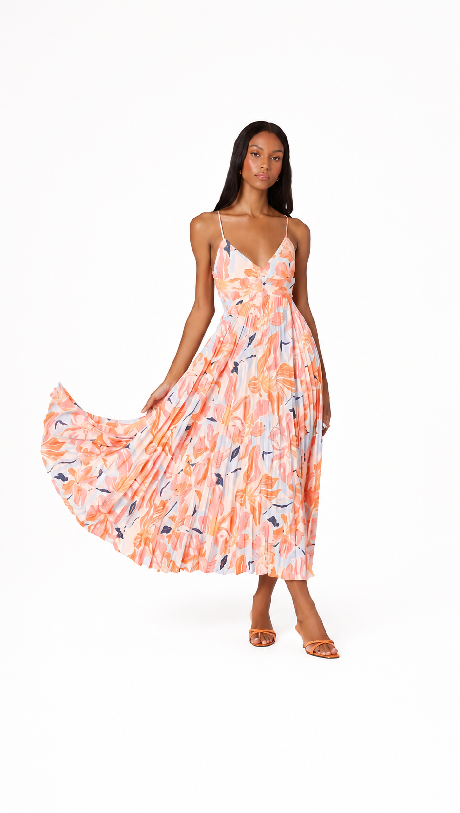 Blythe Midi Dress | Orange Blue Floral