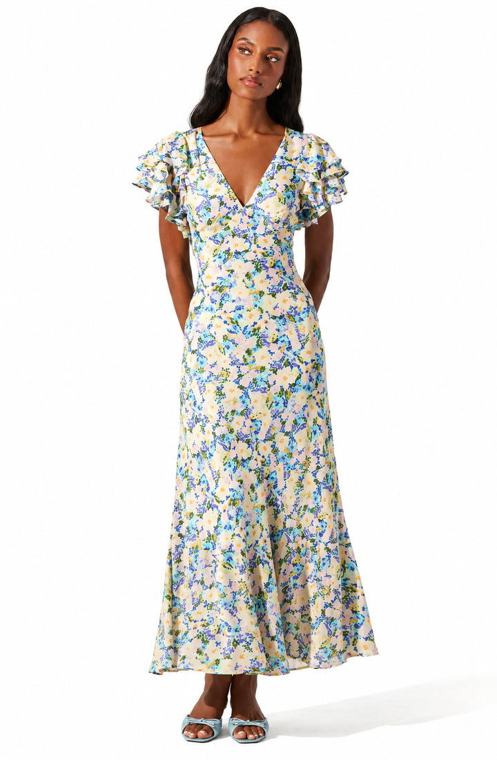 Celestine Floral Flutter Sleeve Midi Dress