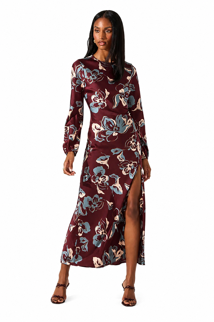 Elyse Satin Floral Midi Dress