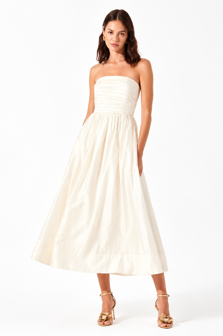 Aneesha Strapless Pleated Midi Dress
