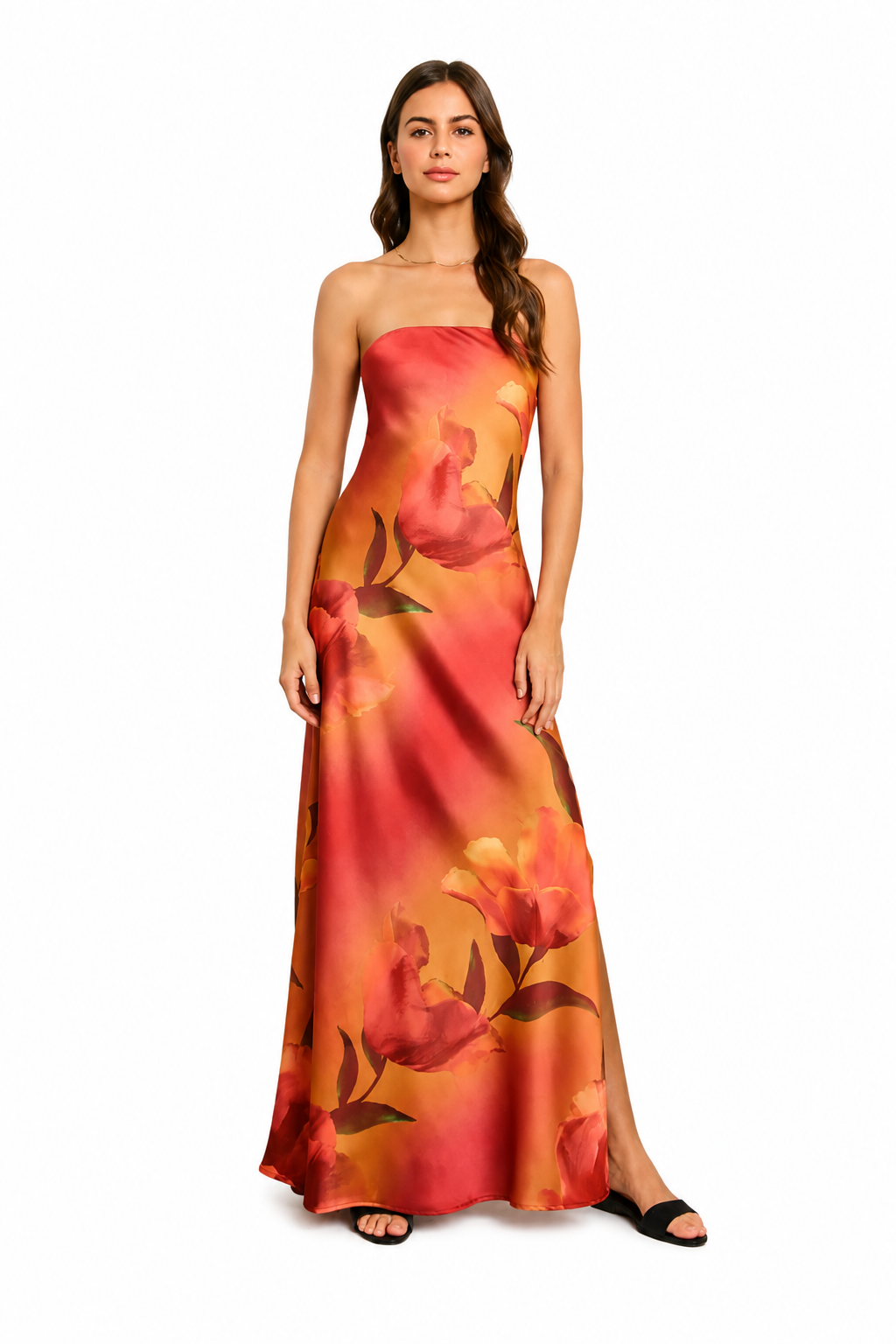 Floral Strapless Bias Cut Maxi Dress