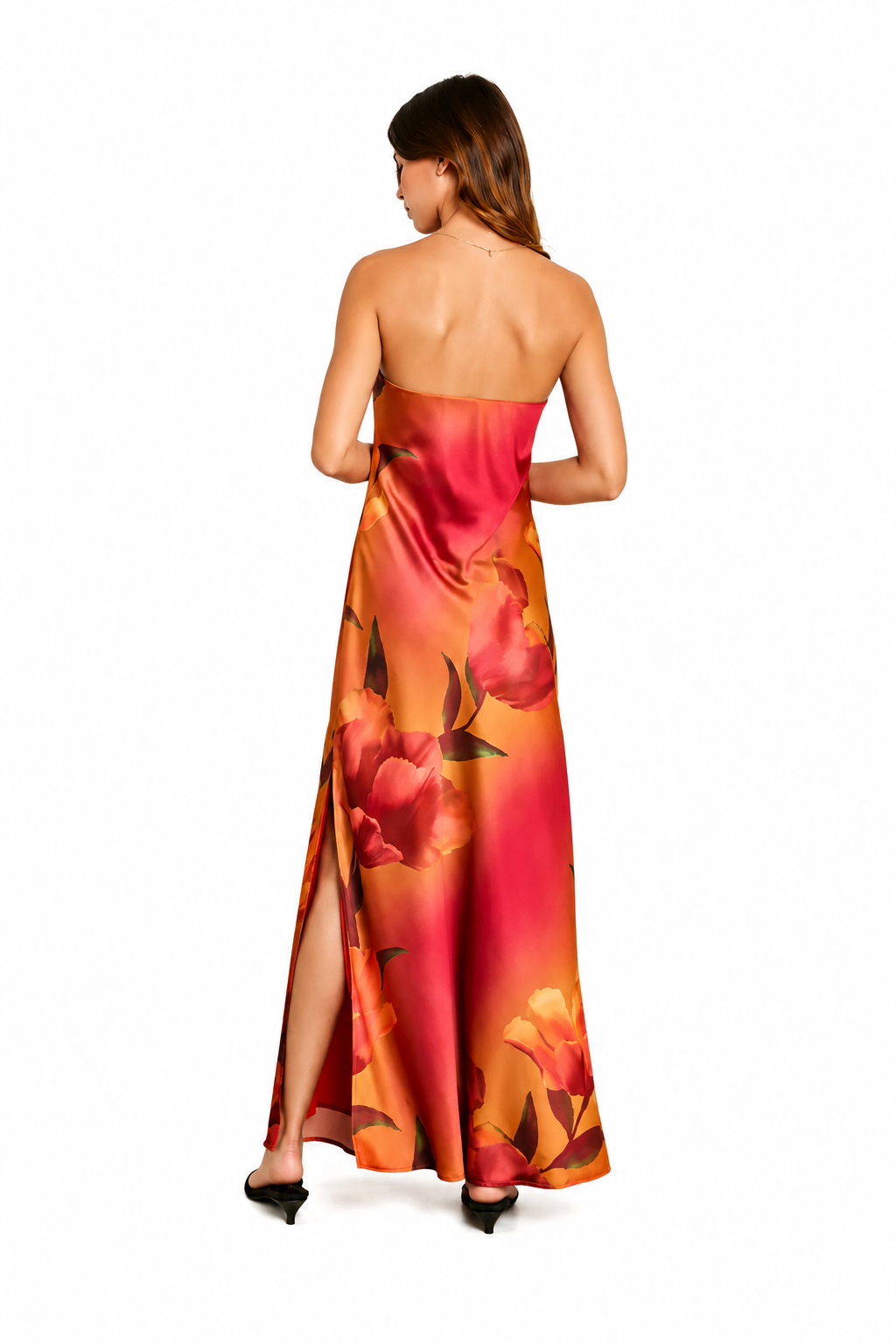Floral Strapless Bias Cut Maxi Dress