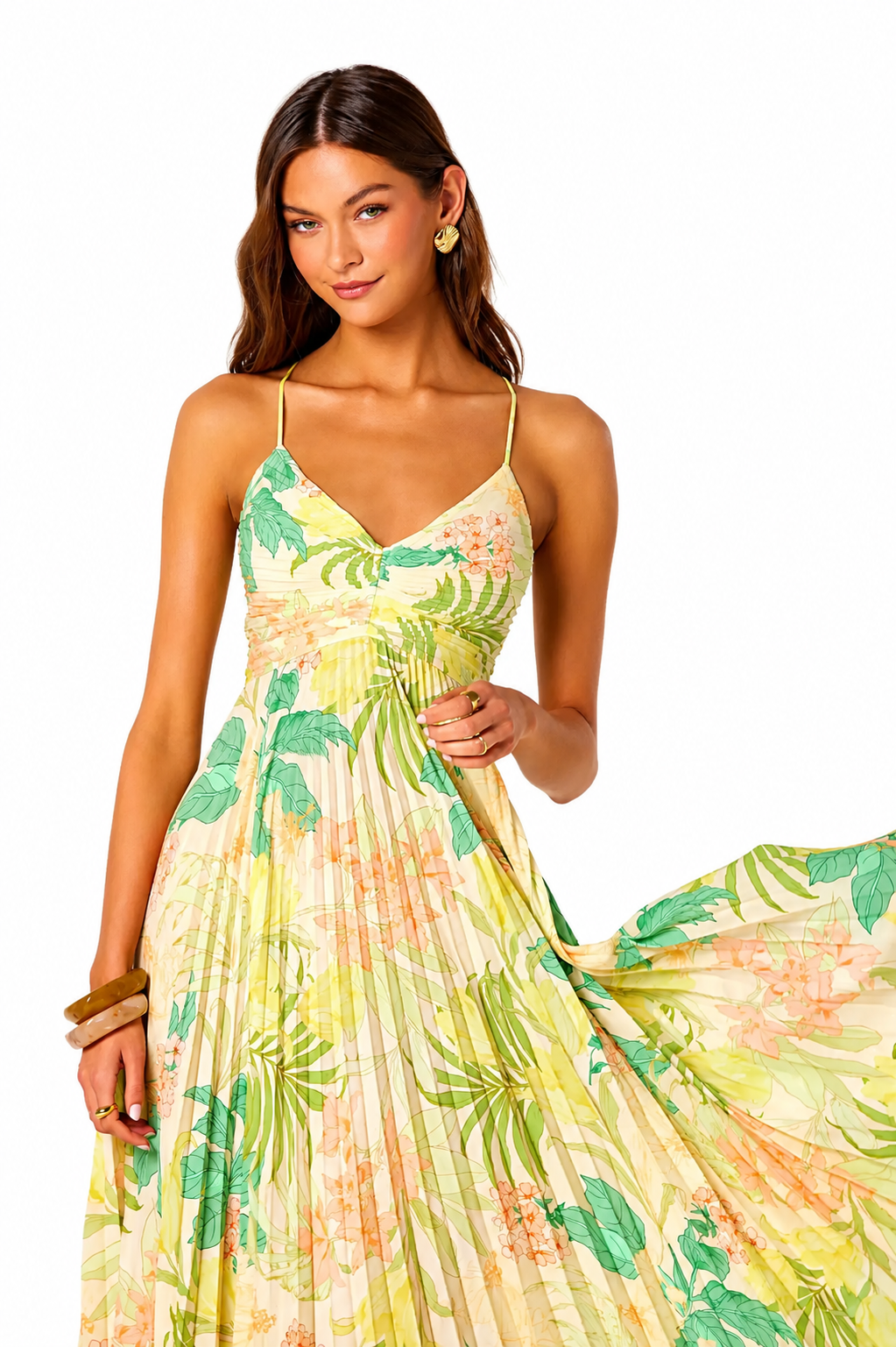 Blythe Midi Dress | Green Peach Tropical
