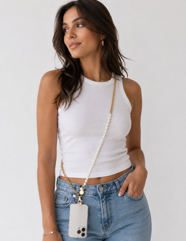 Matte Gold & Pearl Crossbody Chain