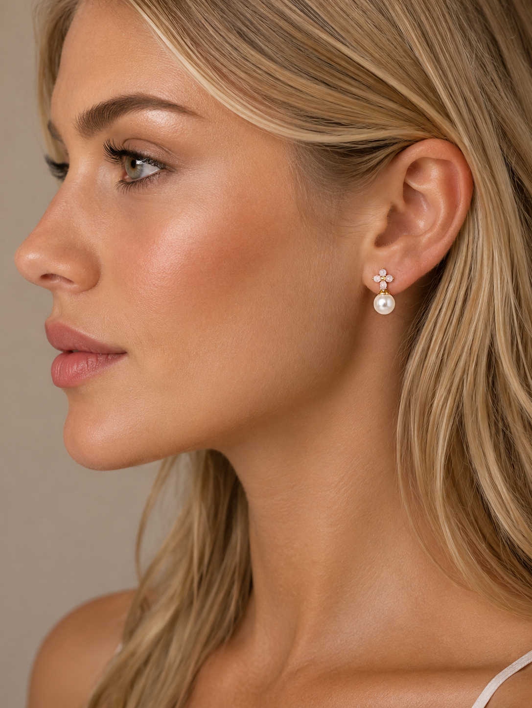 Bri pearl Stud E, G, Pink Opal