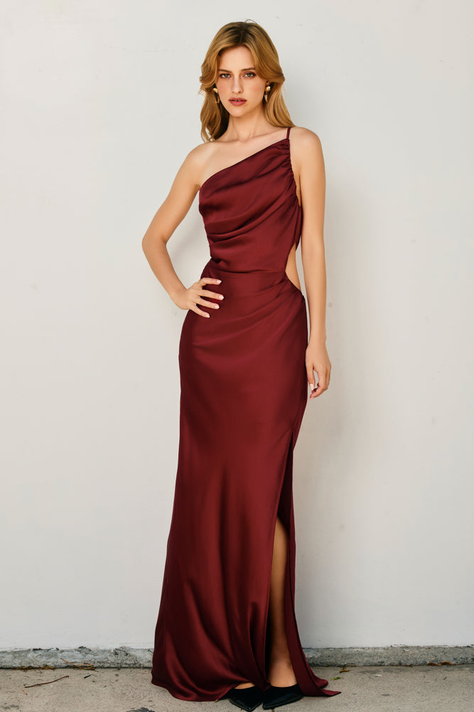 Satin Ruched Maxi Dress