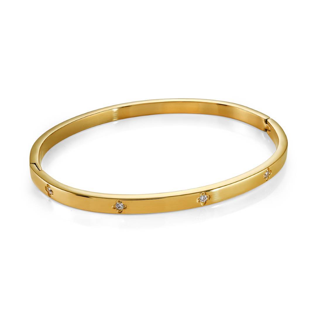 S.Steel 4mm White CZ Clover Bangle