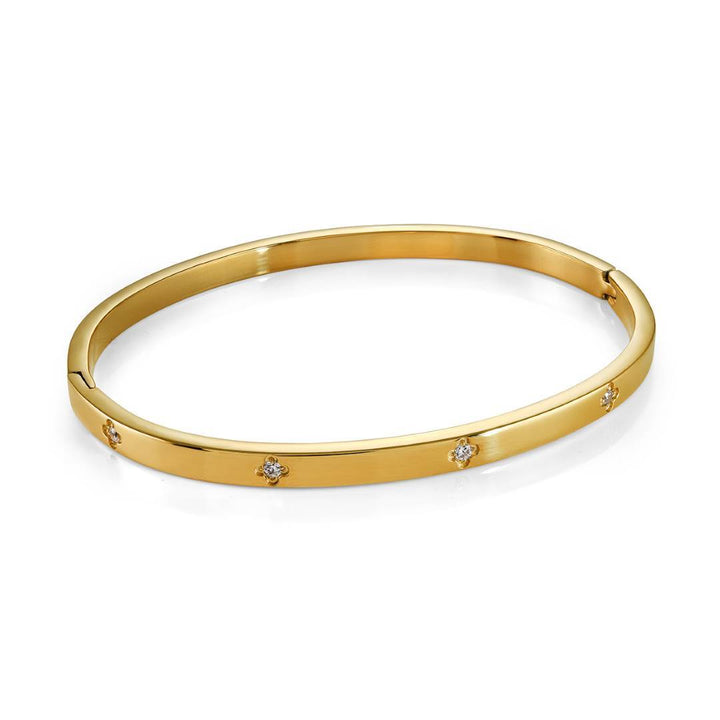 S.Steel 4mm White CZ Clover Bangle