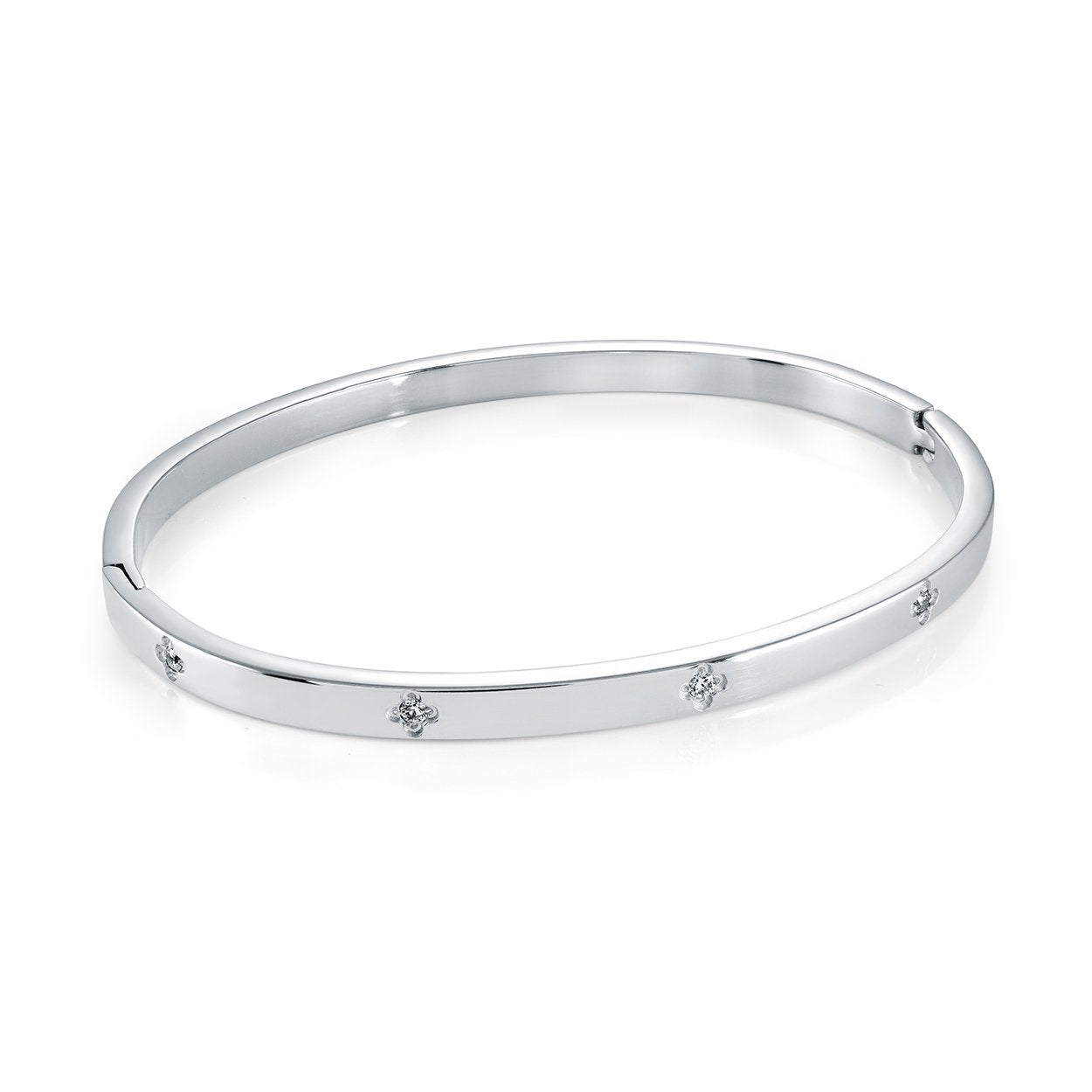 S.Steel 4mm White CZ Clover Bangle