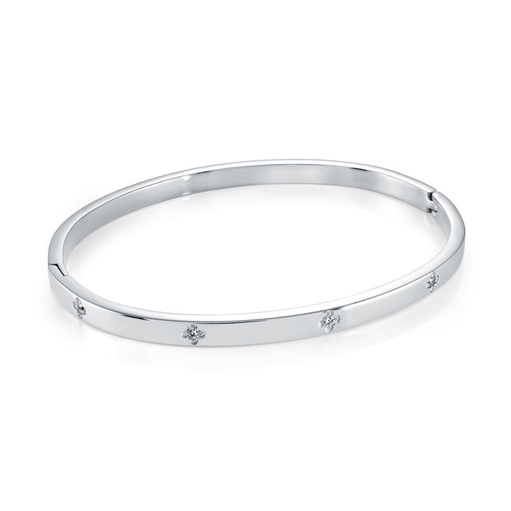 S.Steel 4mm White CZ Clover Bangle