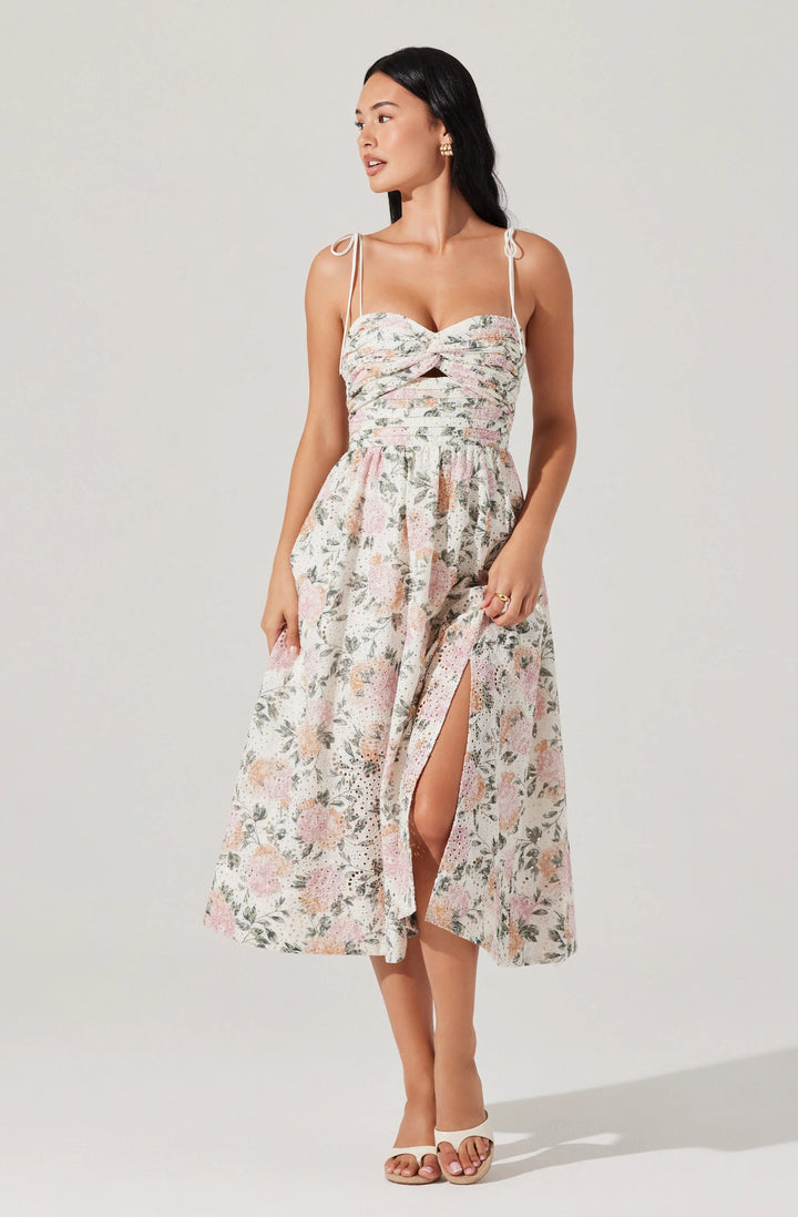 Sariah Pleated Eyelet Midi Dress