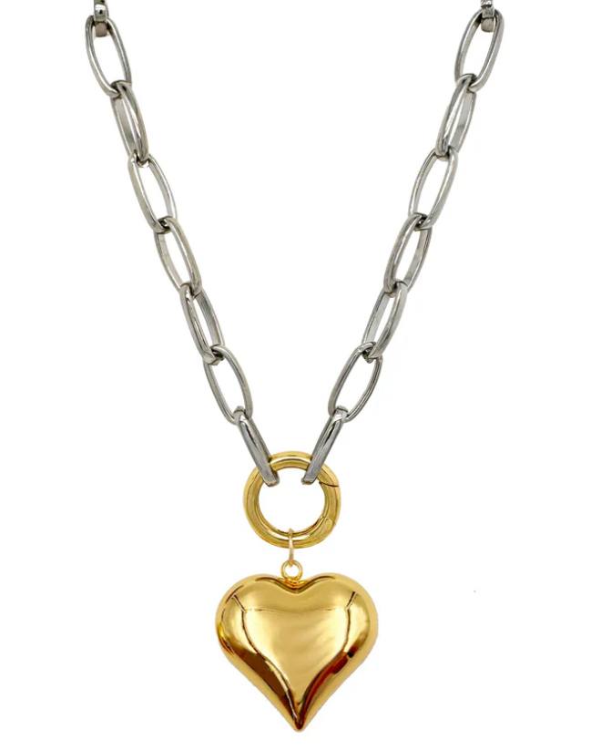 It Girl Mixed Metal Chain & Heart Pendant Necklace
