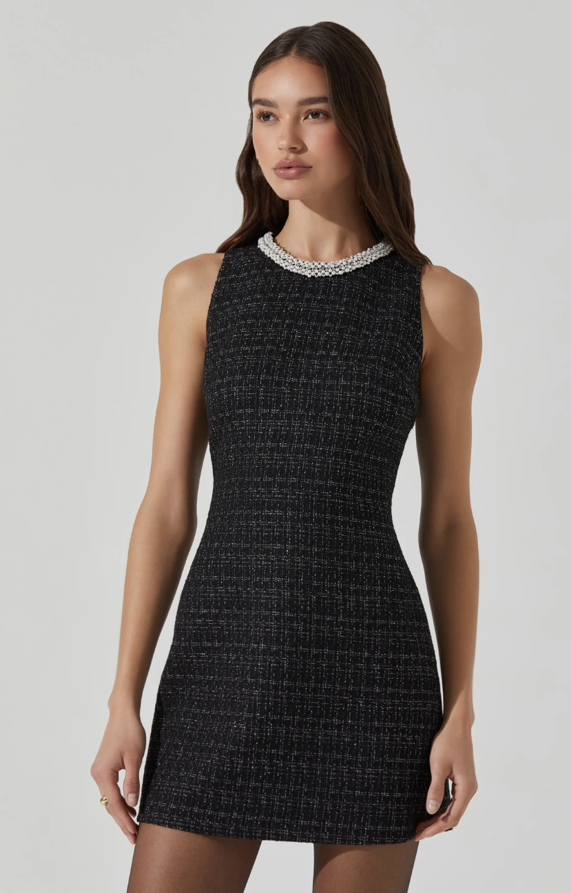Althea Tweed Pearl Collar Mini Dress