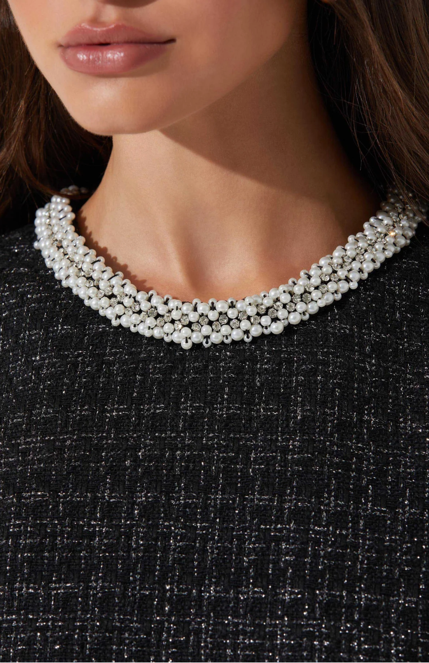 Althea Tweed Pearl Collar Mini Dress