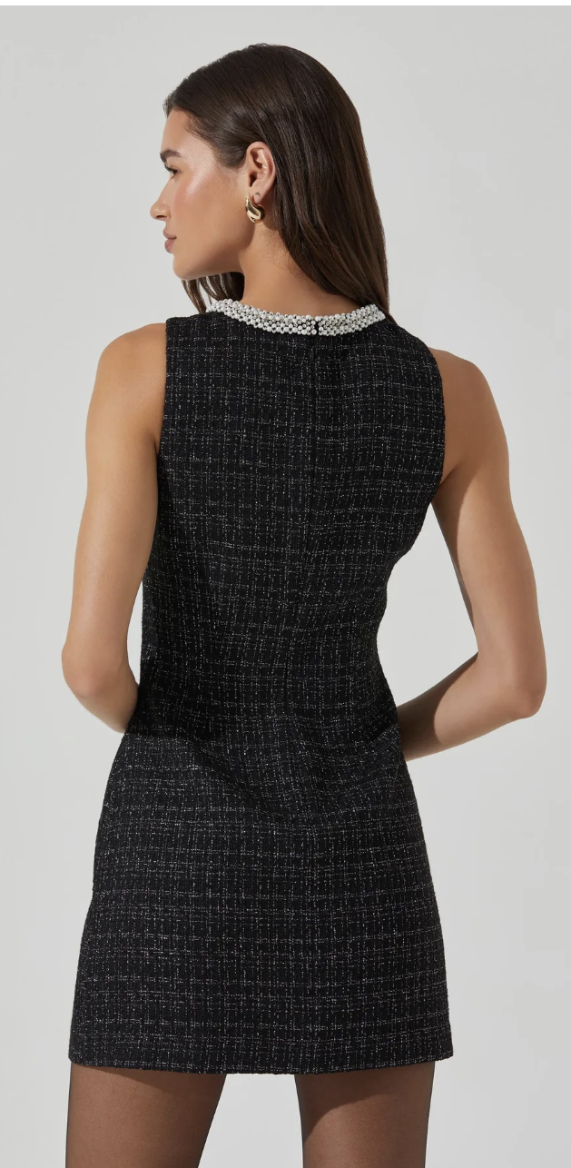 Althea Tweed Pearl Collar Mini Dress