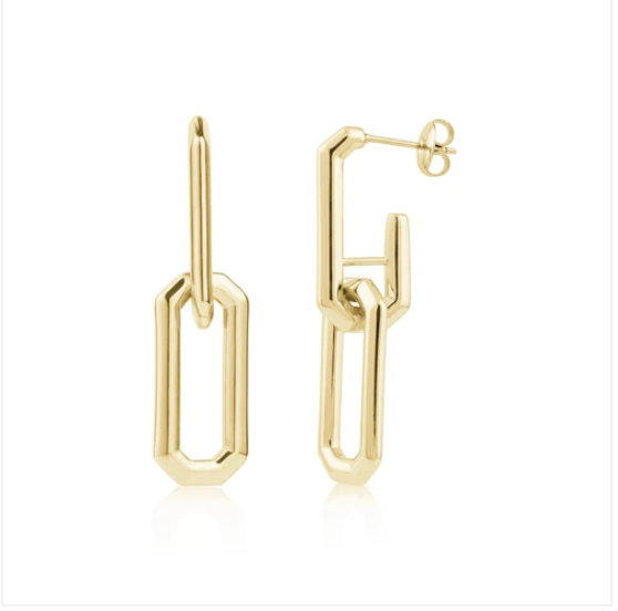 Elongated Link Dangling Stud Earrings - Gold