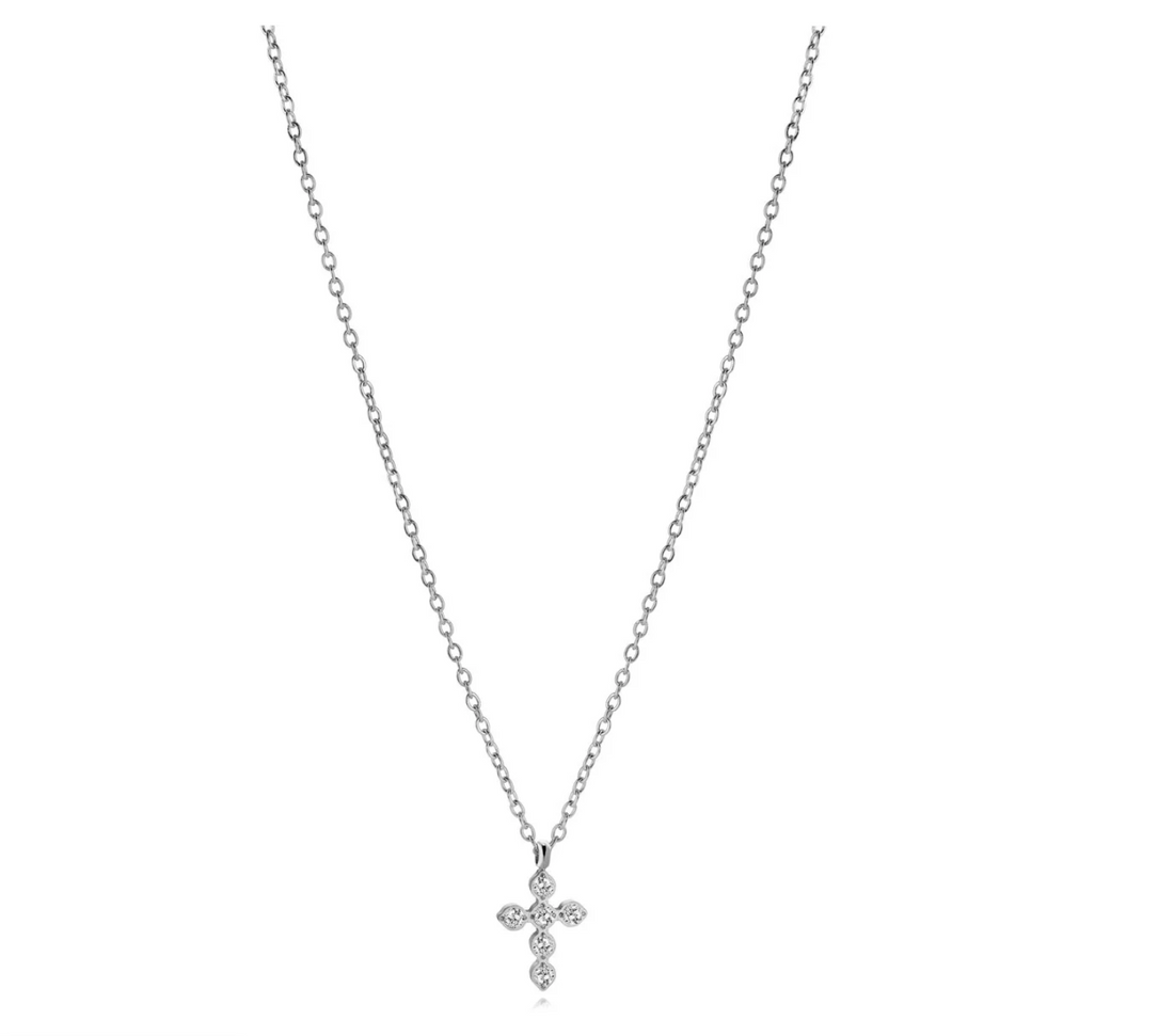 S.STEEL ROMAN-CROSS WHITE NECKLACE