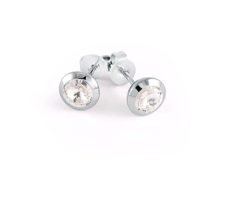S.STEEL BEZEL-STUD EARRINGS