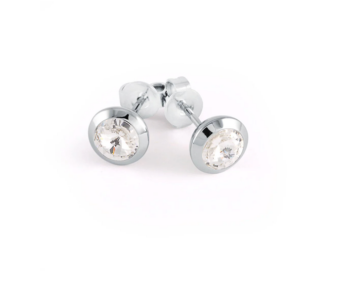 S.STEEL BEZEL-STUD EARRINGS