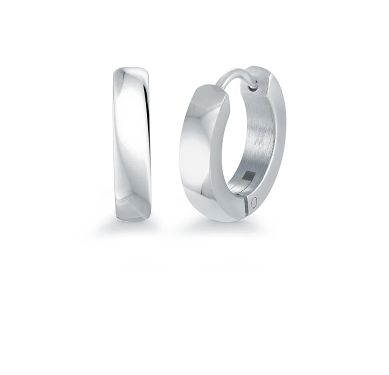 S.Steel Polished 14mm Huggie Earrings