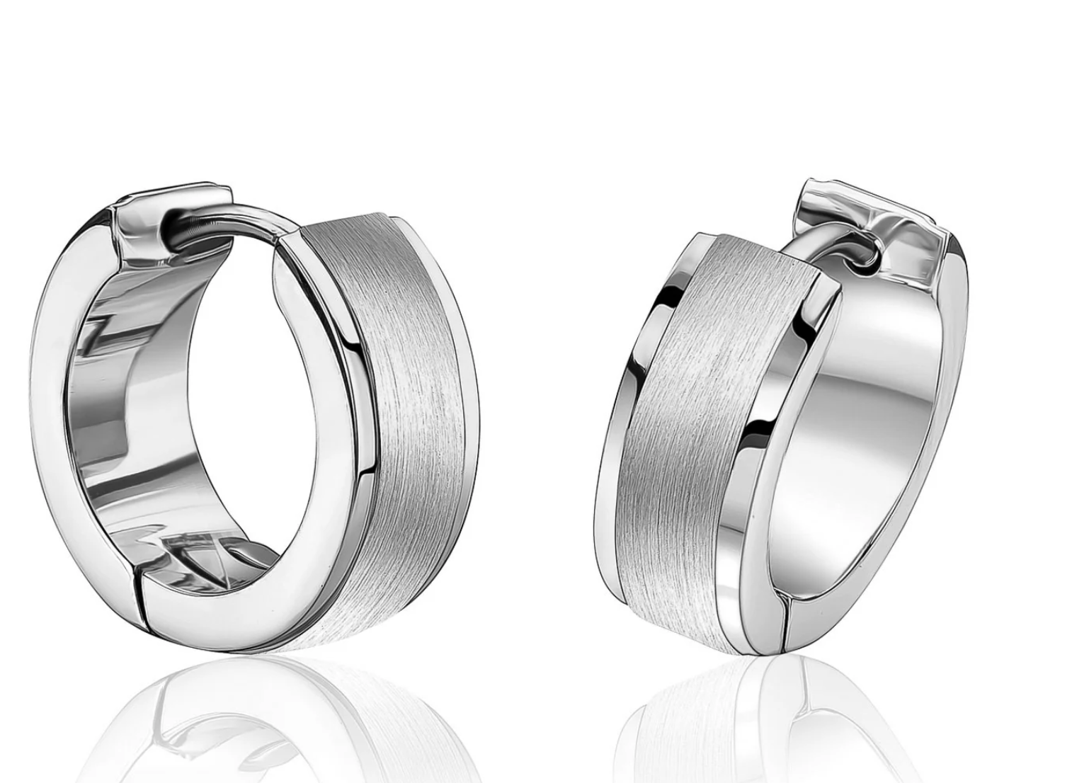 S.STEEL POLISHED CENTER-BRUSHED HUGGIE-EARRINGS