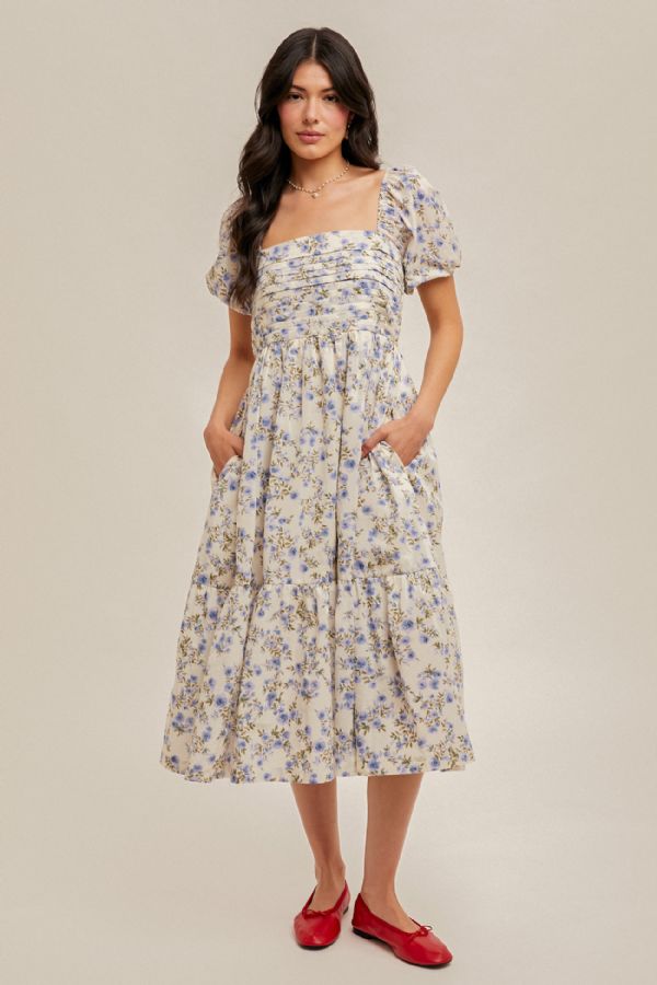 Floral Bubble Sleeve Maxi Dress