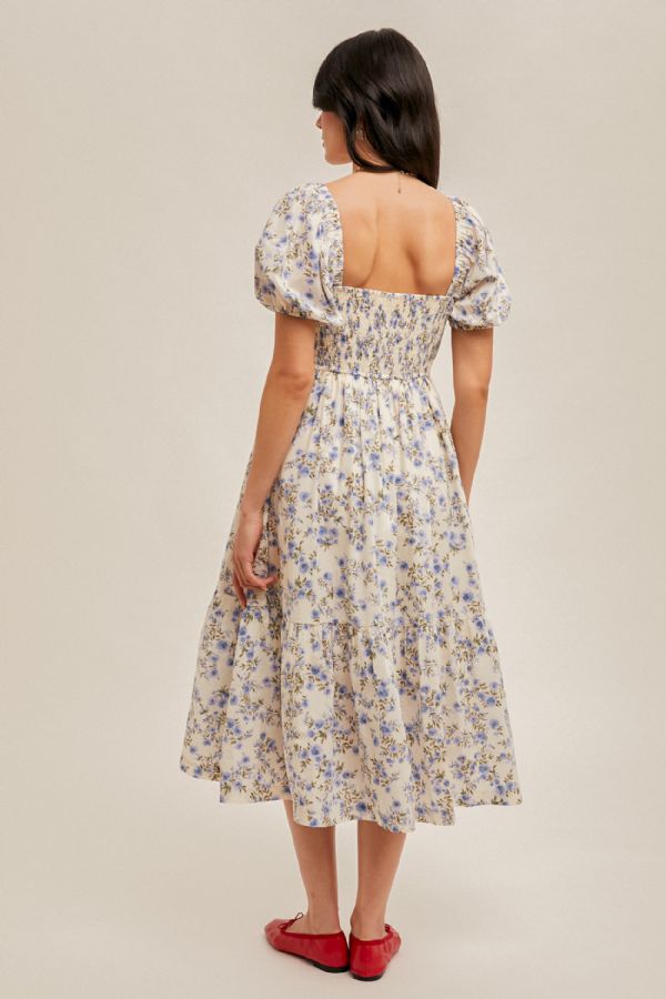 Floral Bubble Sleeve Maxi Dress