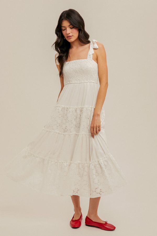 Lace Contrast Tiered Dress