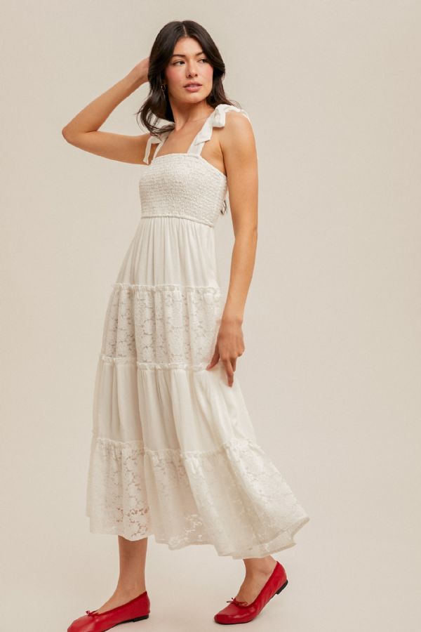 Lace Contrast Tiered Dress