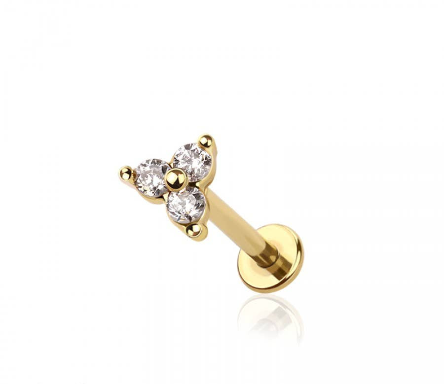 TRIPLE CZ PRONG TOP 316L SURGICAL STEEL THREADLESS