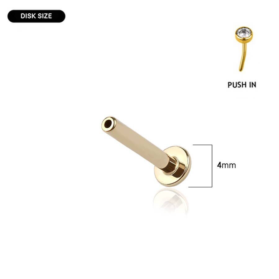 GOLD PLATED 316L SS THREADLESS PUSH IN LABRET FLAT