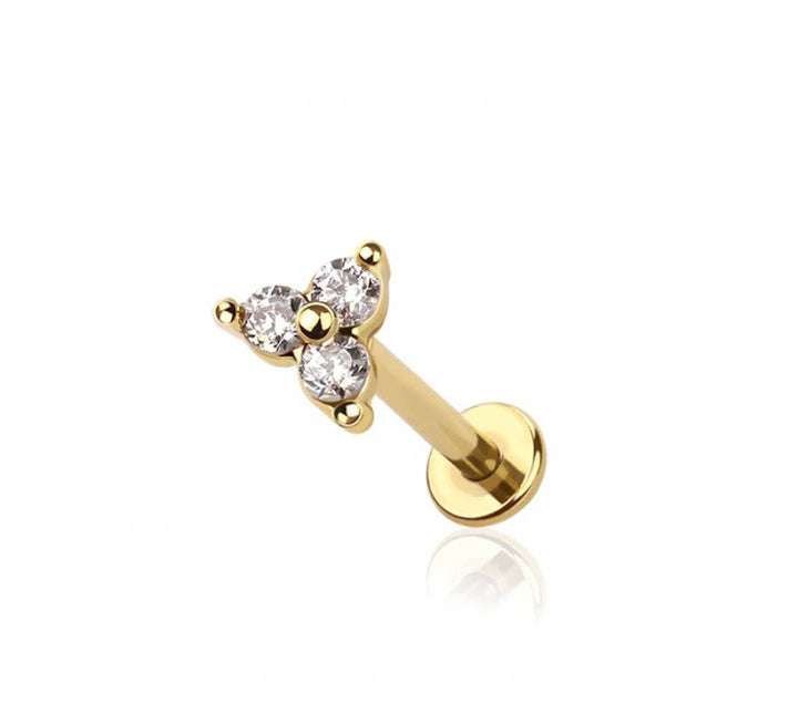 TRIPLE CZ PRONG TOP 316L SURGICAL STEEL THREADLESS