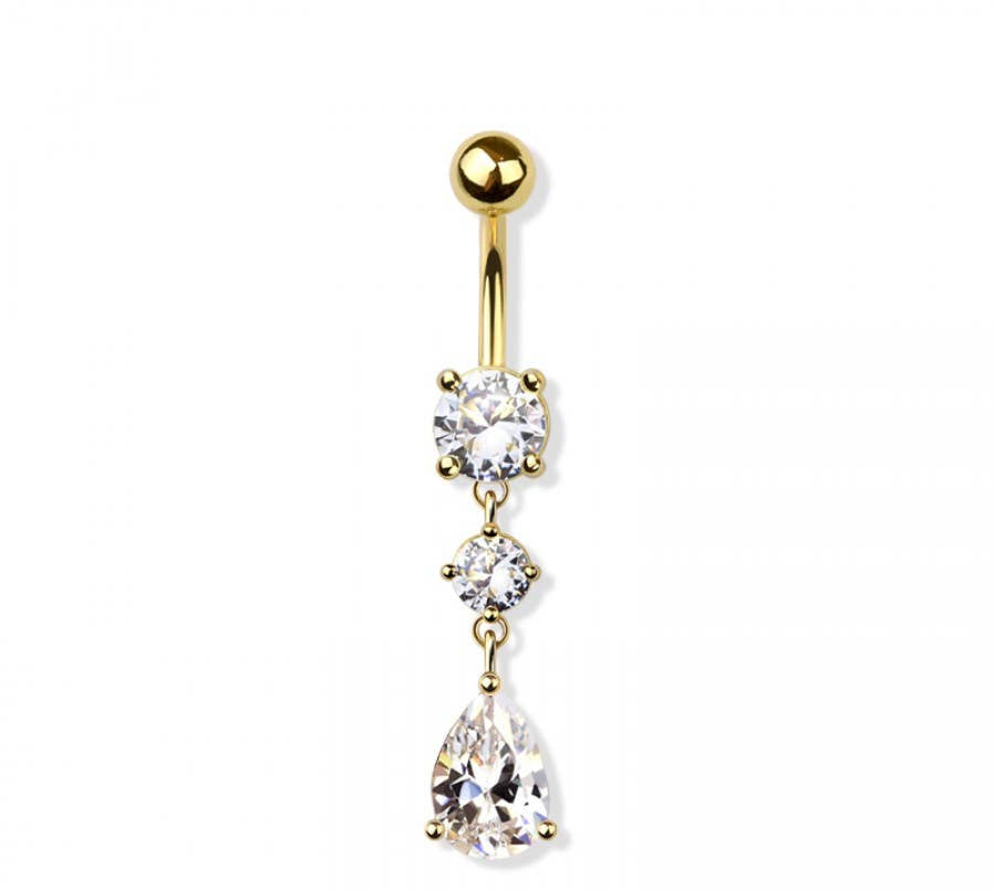 CZ PRONG TEAR DROP DANGLE 316L SURGICAL STEEL NAVEL RING