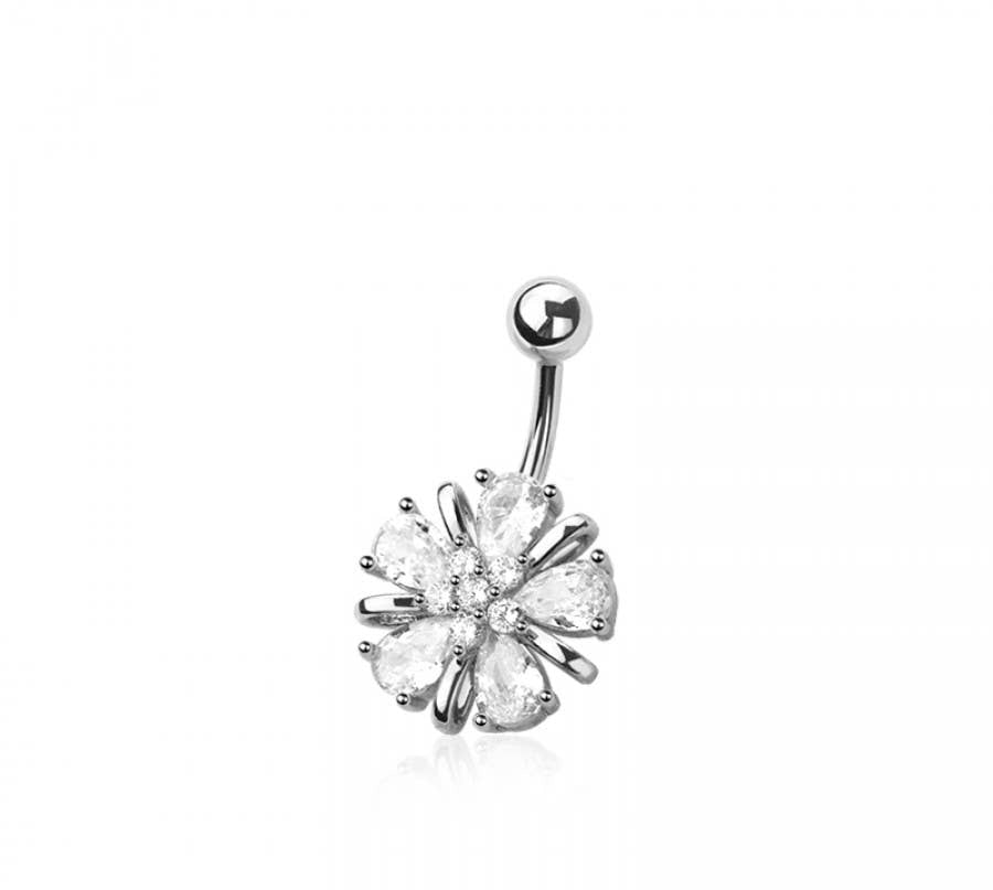 316L SURGICAL STEEL MULTI CZ FLOWER NON DANGLE BELLY BUTTON