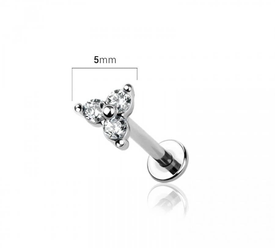 TRIPLE CZ PRONG TOP 316L SURGICAL STEEL THREADLESS