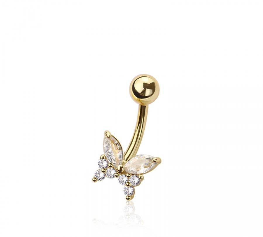 316L SURGICAL STEEL MULTI CZ BUTTERLFY BELLY BUTTON