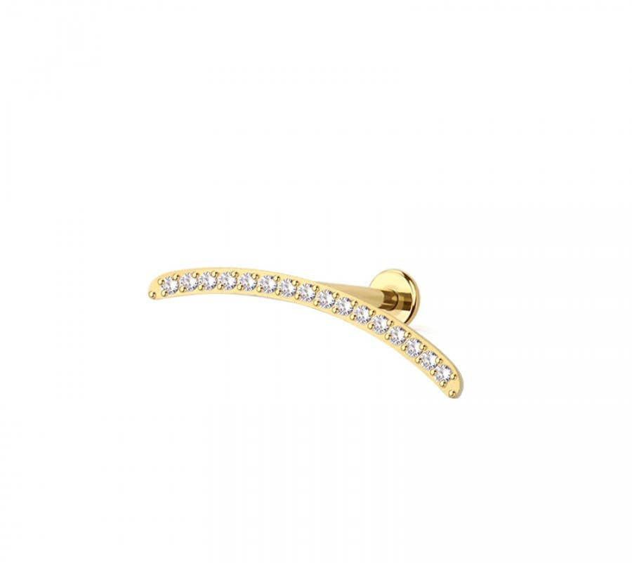 CURVED BAR CZ LINE PUSH IN TOP 316L SURGICAL STEEL LABRET