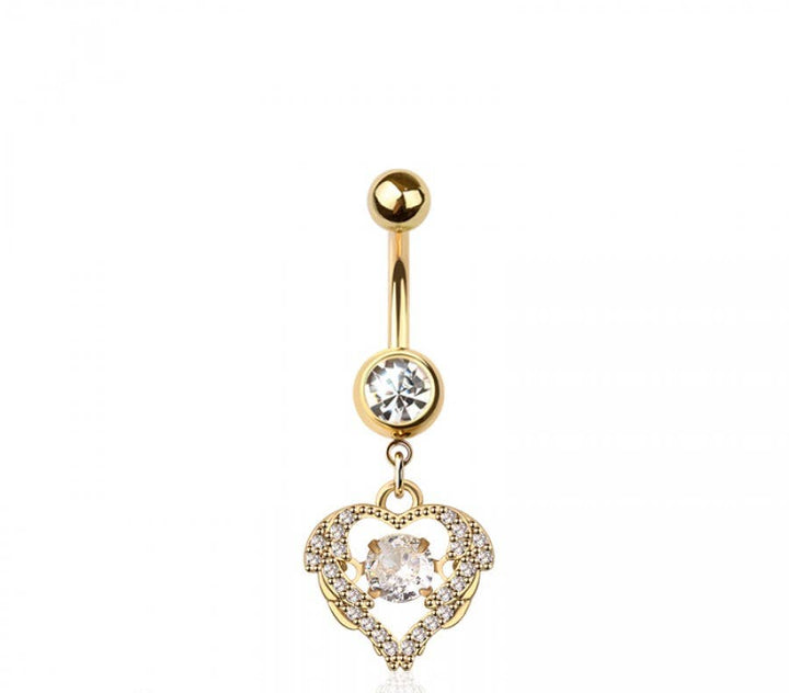 316L SURGICAL STEEL MULTI CZ HEART DANGLE BELLY BUTTON NAVEL