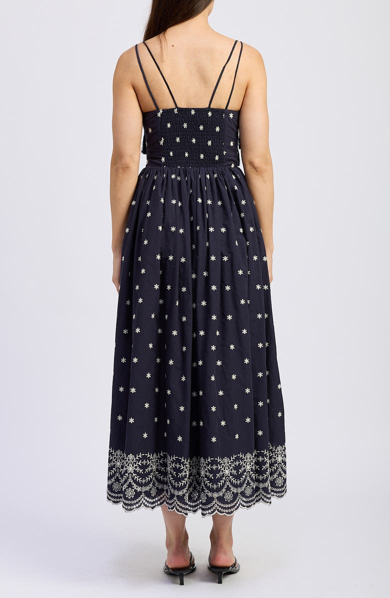 Tassel Tie Embroidered Midi Dress
