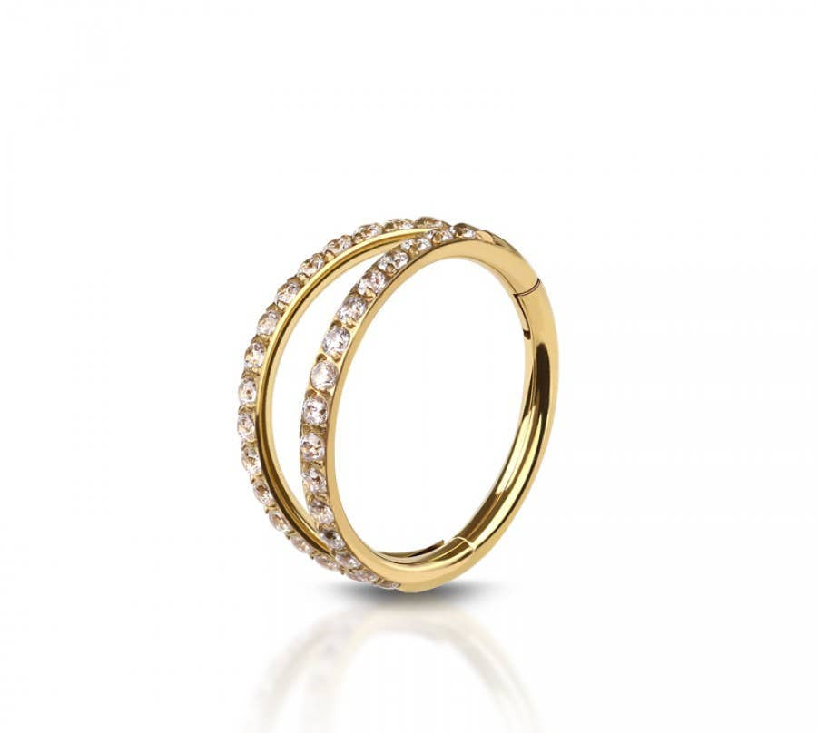 GEM CZ 2 ROW DOUBLE 316L SS HINGED SEGMENT HOOP RINGS