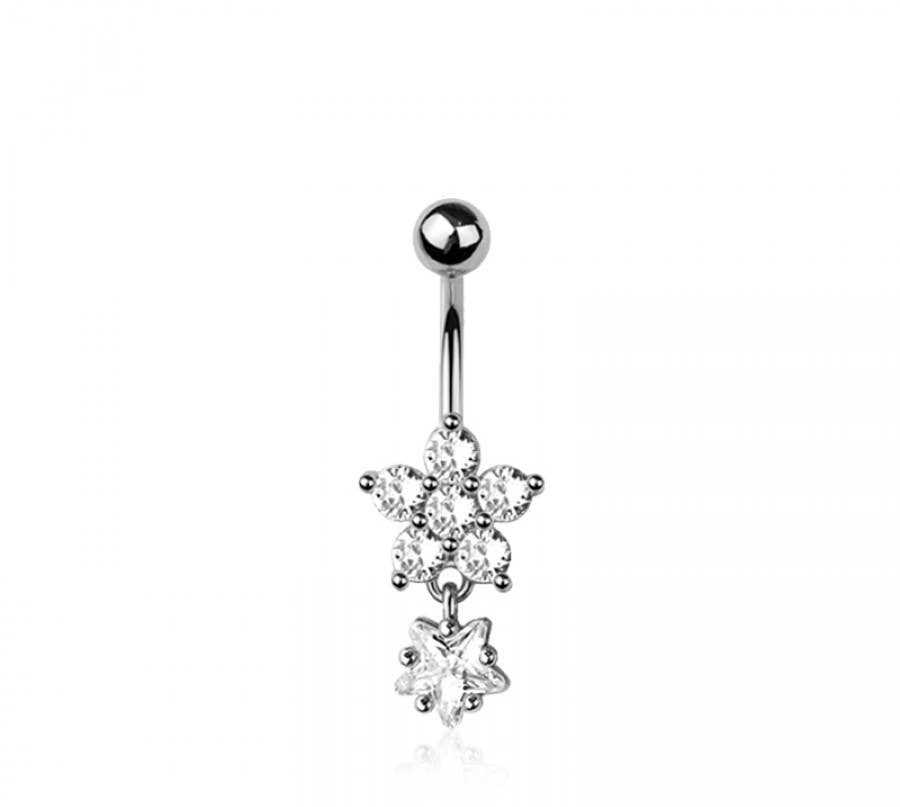 316L SURGICAL STEEL MULTI CZ 5 PETALS FLOWER WITH FLOWER DAN