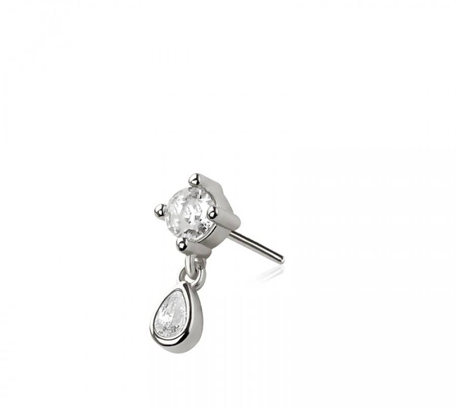 316L SURGICAL STEEL THREADLESS PUSH IN TEAR DROP CZ DANGLE
