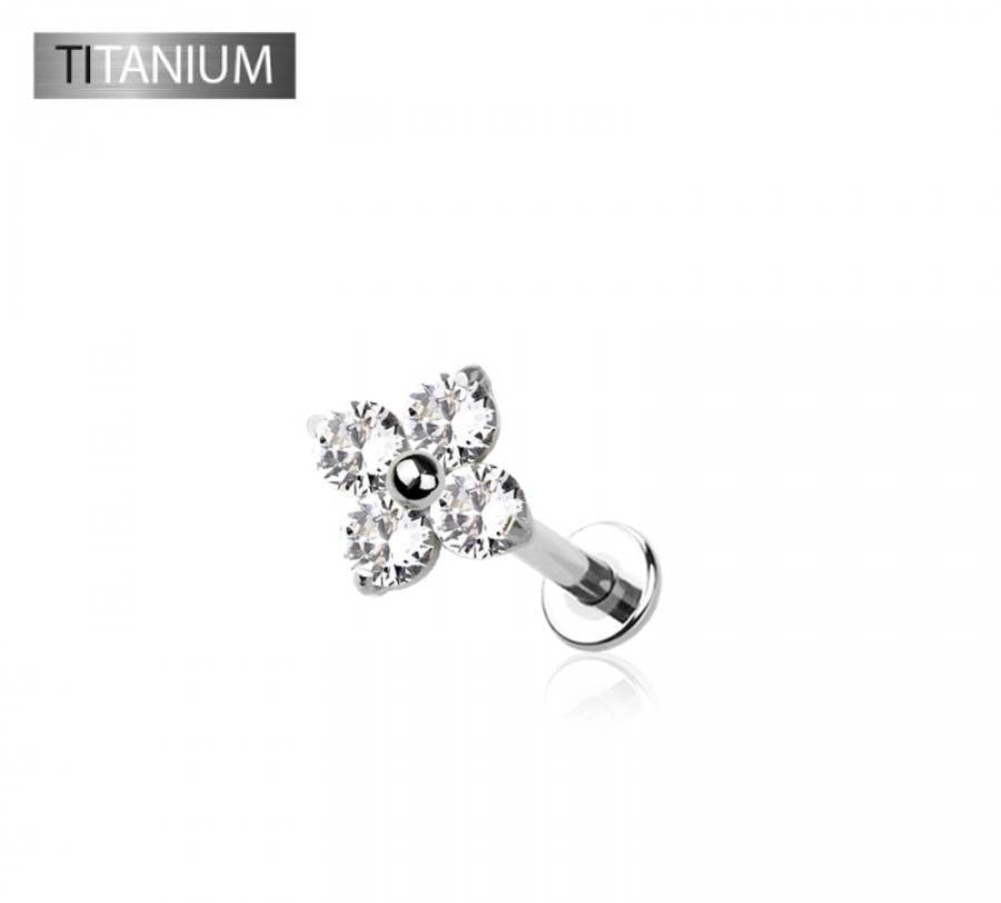 IMPLANT GRADE SOLID TITANIUM FLOWER CZ PUSH IN TOP LABRET