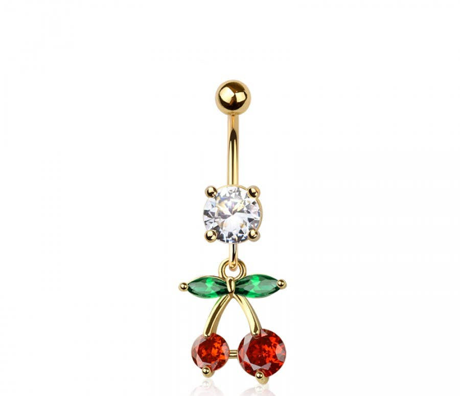 316L SURGICAL STEEL MULTI CZ CHERRY DANGLE BELLY BUTTON