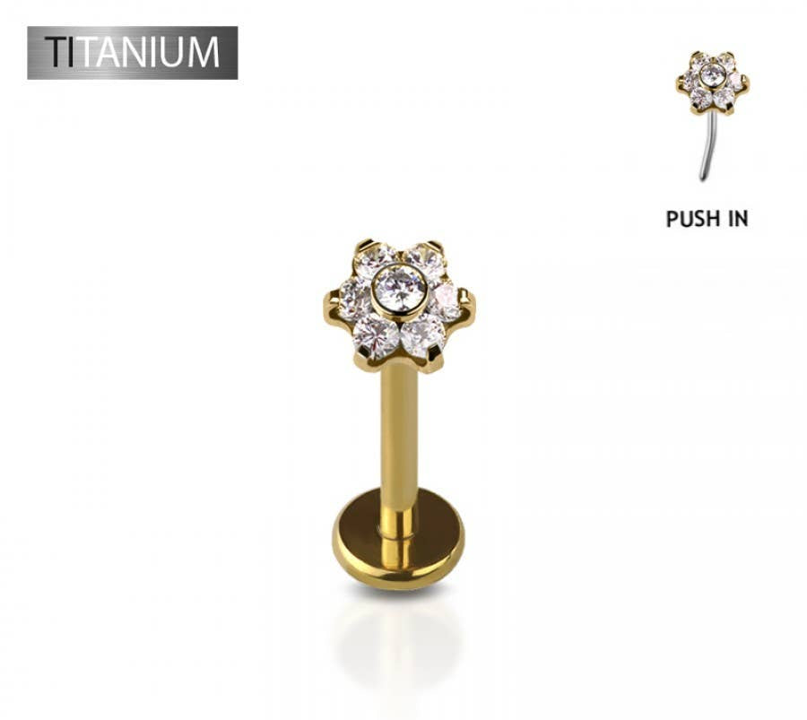TITANIUM THREADLESS PUSH IN CZ FLOWER LABRET